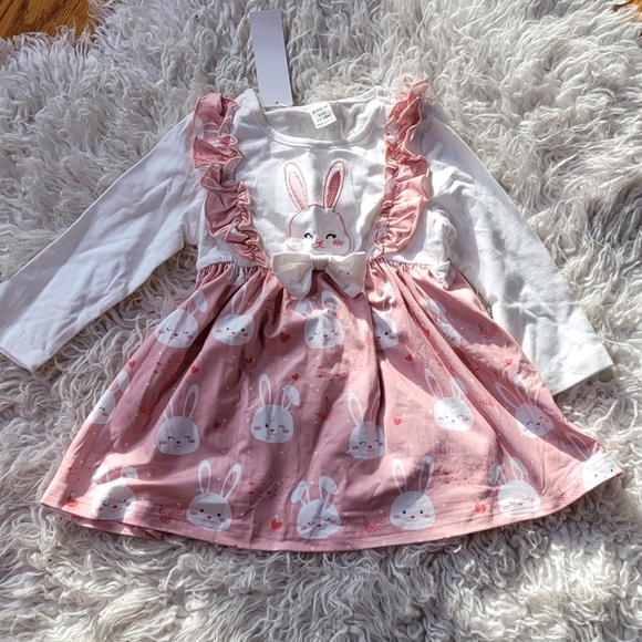 SHEIN Other - SHEIN Pink and White Bunny Print Dress